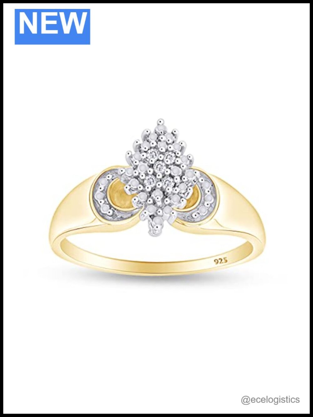 14K Yellow Gold Plated 925 Sterling Silver Diamond Engagement Ring